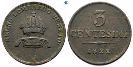 Italy. Regno Lombardo Veneto.  AD 1822. 3 Centesimi CU
