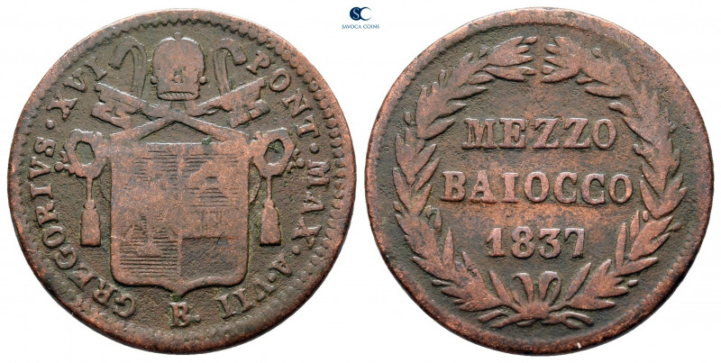 Italy. Papal State, Rome. Gregorius XVI AD 1831-1846.
1/2 Baiocco CU

22 mm, ...