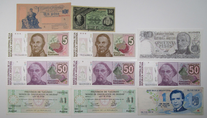 Argentina. Lot of 21 notes, includes a diverse group of Argentinian issues, incl...