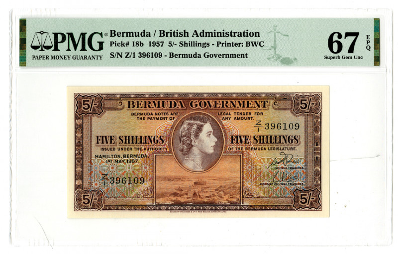 Hamilton, Bermuda. Issued 5/- Shillings, P-18b, Issued banknote, Brown on m/c, Q...