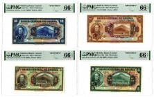 Banco Central de Bolivia. 1928, Matching PMG Graded Gem Unc 66 Quartet of Specimen Banknotes