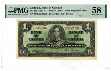 Bank of Canada, 1937. $1, P-58d BC-21c, Issued Banknote. PMG CH AU 58