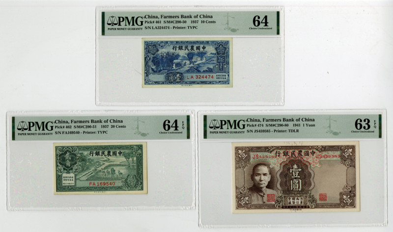 China, 1937-41. Farmers Bank of China Trio of Issued Banknotes. 10 Cents, P-461 ...