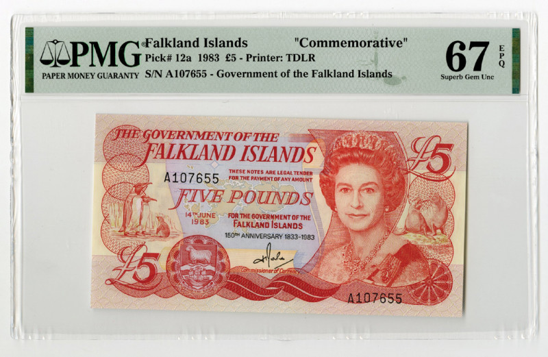 Falkland Islands, 1983. 5 Pounds, P-12a, Commemorative Issued Banknote. Red on m...