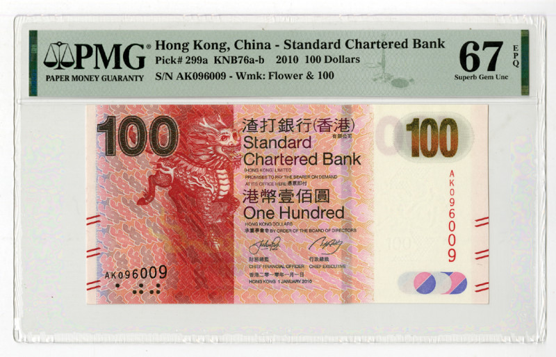 Hong Kong, China. 2010. 100 Dollars, P-299a KNB76a-b, Issued banknote, Red on mu...