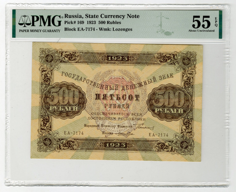 Russia, 1923. 500 Rubles, P-169, Issued Banknote. Brown on red and m/c underprin...