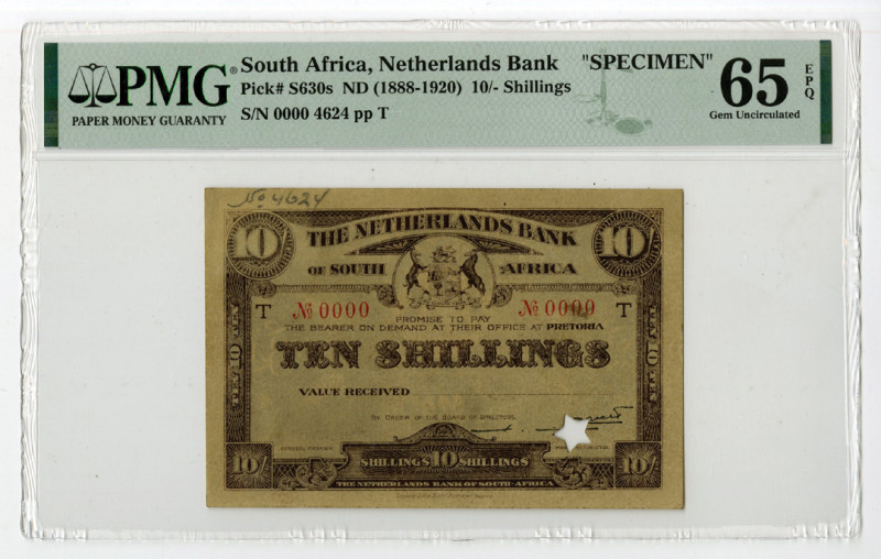 South Africa, ND (1888-1920). 10/- Shillings, P-S630s, Specimen Banknote. Dark b...