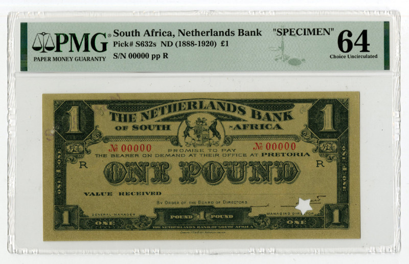 South Africa, ND (1888-1920). 1 Pound, P-S632s, Specimen Banknote. Dark blue bla...