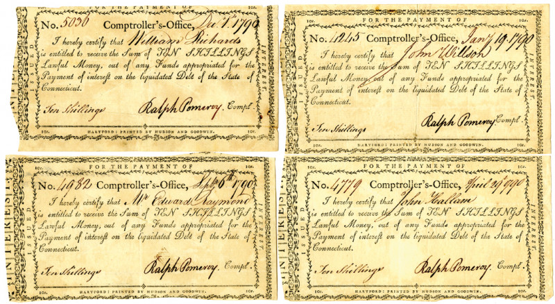 Hartford, Connecticut, 1790. Lot of 4 pieces, all are I/C payments of lawful mon...