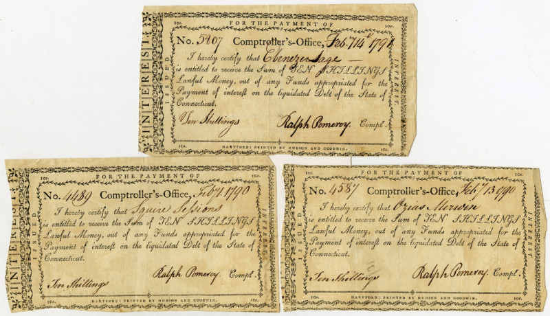 Connecticut, 1790-91. Lot of 3 pieces, all are I/C payments of lawful money, pai...