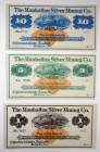 Manhattan Silver Mining Co. 1870s "Merchantable Silver" Scrip Note Trio with U.S.I.R. RN-D1 Revenue Imprints.