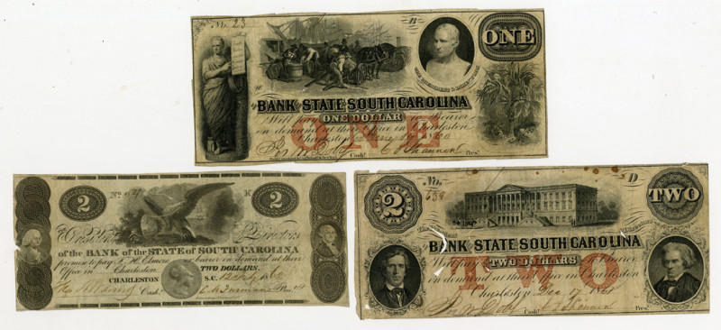 Charleston, South Carolina. 1860-62. Lot of 3 Issued and Cut Cancelled obsolete ...