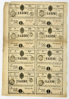 Real Loteria de la Siempre Fiel Isla De Cuba, 1840 Uncut Sheet of 8 Issued Lottery Tickets.