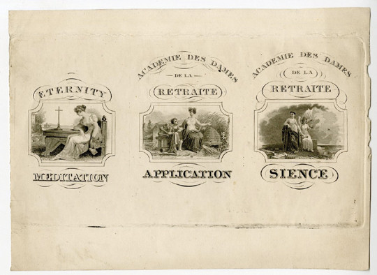 France, ND (ca.1830-40's) Proof on card of bookplates for Academie des Dames de ...