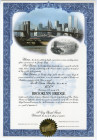 Brooklyn Bridge 100th Centennial Celebration Certificate, 1983