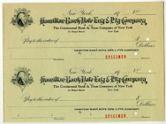 Hamilton Bank Note Engraving & Printing Co. ca. 1900-20s Uncut Specimen Check Pair