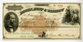 Bowen, Hunt & Winslow. 1871 I/C Check with Brown Imprinted Revenue RN-C2.