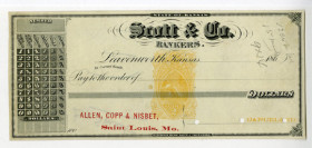 Leavenworth, Kansas. Scott & Co., Bankers, ca. 1860-70s Proof Draft with U.S.I.R. RN-B1.