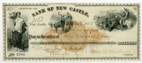Bank of New Castle, 1873 Issued Draft with Rare Brown IR RN-C11 on Onate Continental BN Draft.