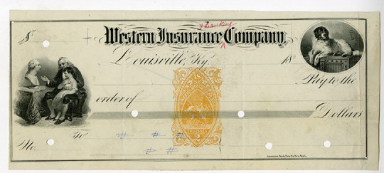 Louisville, Kentucky. 1860's Progress Proof check printed on india paper with ar...