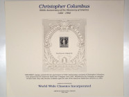 ABNC Souvenir Card Group of Christopher Columbus 500th Anniversary of the Discovery of America with Intaglio Printed Chile Stamp, 1 Centavo, 1901 Proo...