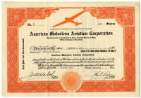 American Motorless Aviation Corp. 1929 I/U Stock Certificate