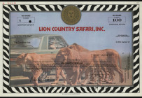 Lion Country Safari, Inc., 1978 Specimen Stock Certificate.