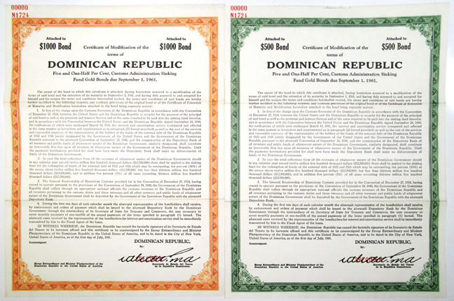 Dominican Republic, 1941. Lot of 2 pieces, both are Specimen 5.5% Customs Admini...