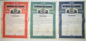 Republica del Ecuador. 1900-19. Trio of Specimen Bonds
