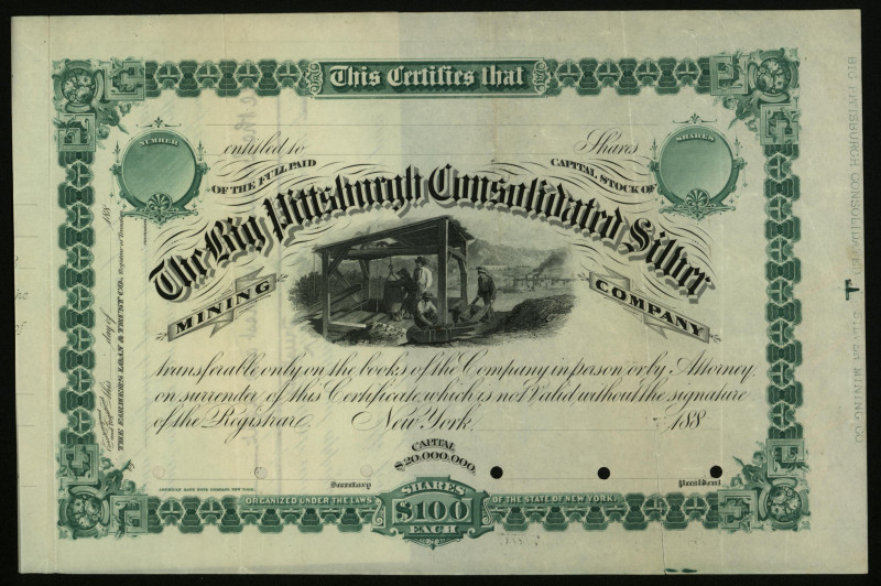 New York, ND (1880s). Odd Shares Production Specimen Capital Stock Certificate w...