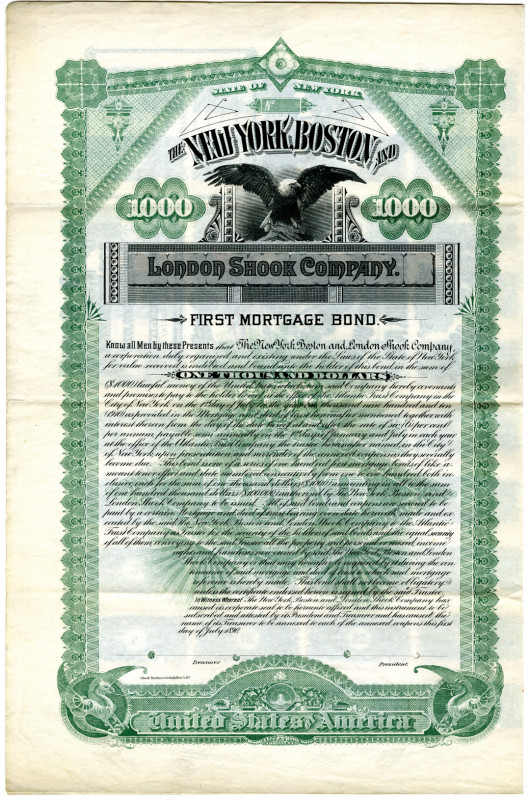 New York, 1890. $1000 Specimen 6% Coupon Bond. Black and green printing with Bal...