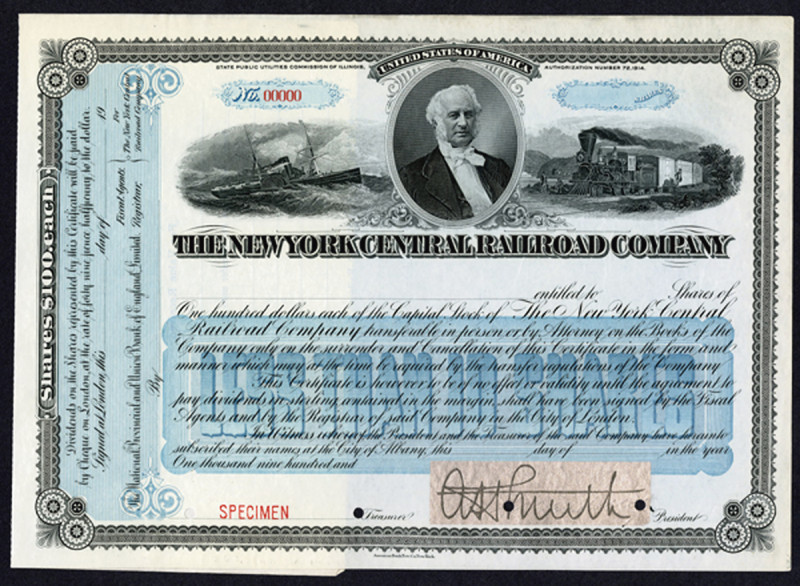 Illinois. 1900-10, Odd Shares Specimen Capitol Stock Certificate. Black ink with...