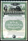 Norfolk & Southern Railroad Co. 1891 Specimen Bond.