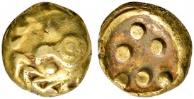 Keltische Münzen 
 Süddeutschland und angrenzende Gebiete 
 Vindeliker 
 Goldenes Regenbogenschüsselchen (Stater) &quot;Typ Vogelkopf&quot;. 2./1. ...