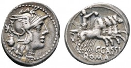 Römische Münzen 
 Römische Republik 
 C. Cassius 126 v. Chr. Denar -Rom-. Romakopf mit Flügelhelm nach rechts, dahinter Stimmurne und Wertzeichen / ...