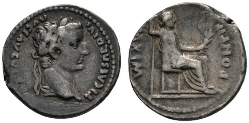 Römische Münzen 
 Kaiserzeit 
 Tiberius 14-37 
 Denar 14/37 -Lugdunum-. TI CA...