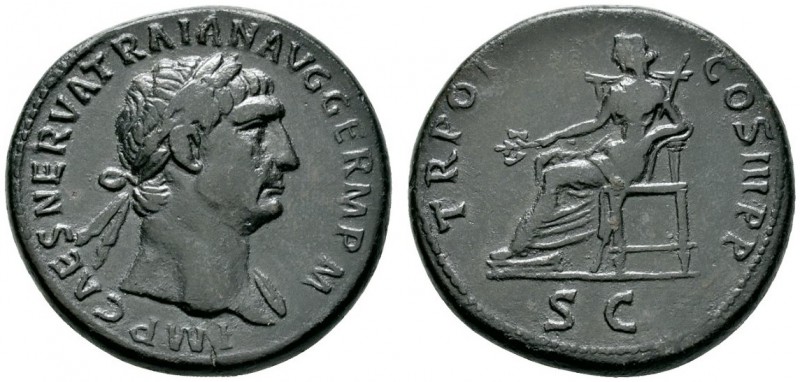 Römische Münzen 
 Kaiserzeit 
 Trajanus 98-117 
 Sesterz 99/100 -Rom-. IMP CA...