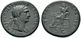Römische Münzen 
 Kaiserzeit 
 Trajanus 98-117 
 Sesterz 99/100 -Rom-. IMP CAES NERVA TRAIAN AVG GERM P M. Belorbeerte Büste nach rechts / TR POT C...