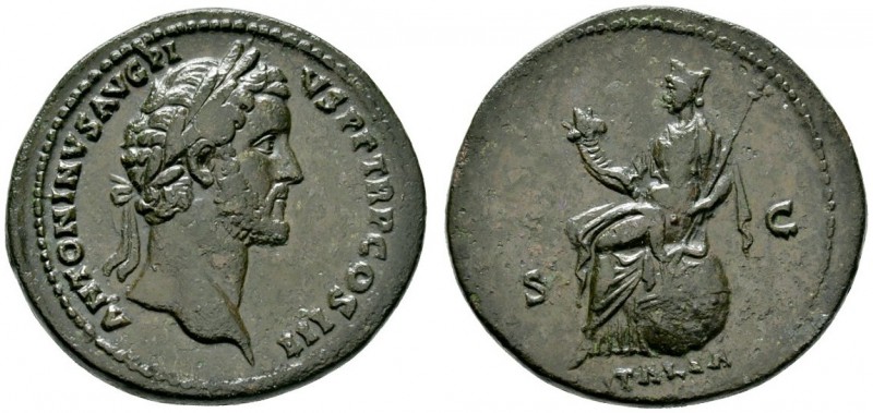 Römische Münzen 
 Kaiserzeit 
 Antoninus Pius 138-161 
 Sesterz 140 -Rom-. AN...