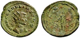 Römische Münzen 
 Kaiserzeit 
 Claudius II. Gothicus 268-270 
 Antoninian(?) -Münzstätte unklar-. IMP CLAVDIVS AVG. Drapierte Büste mit Strahlenkro...