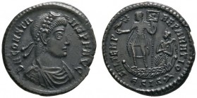 Römische Münzen 
 Kaiserzeit 
 Constans 337-350 
 Folles (23 mm) -Siscia-. D N CONSTANS P F AVG. Brustbild mit Diadem nach rechts / FEL TEMP REPARA...