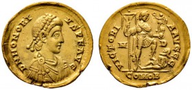 Römische Münzen 
 Kaiserzeit 
 Honorius 393-423 
 Solidus 395/402 -Mailand-. D N HONORIVS P F AVG. Drapierte und gepanzerte Büste mit Diadem nach r...