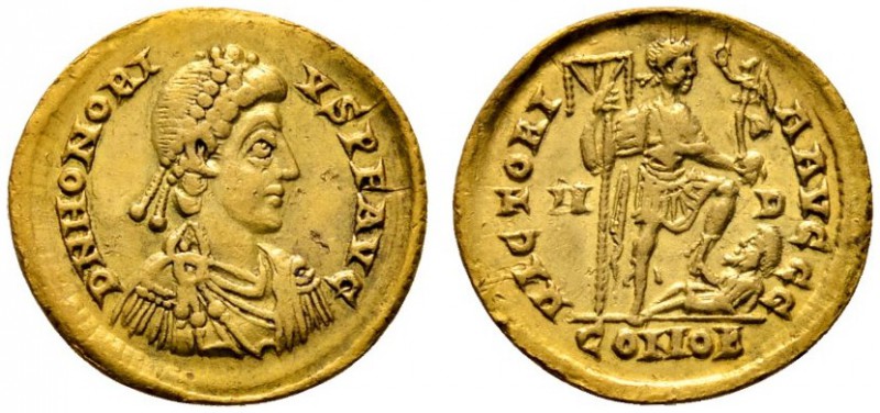 Römische Münzen 
 Kaiserzeit 
 Honorius 393-423 
 Solidus 395/402 -Mailand-. ...