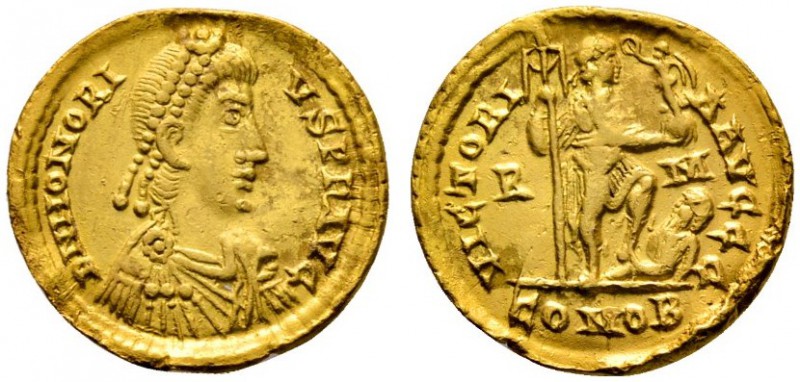 Römische Münzen 
 Kaiserzeit 
 Honorius 393-423 
 Solidus 404/416 -Rom-. Ähnl...