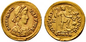 Römische Münzen 
 Kaiserzeit 
 Honorius 393-423 
 Solidus 402/406 -Ravenna-. Ähnlich wie vorher, jedoch auf dem Revers seitlich des stehenden Kaise...