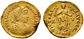 Römische Münzen 
 Kaiserzeit 
 Valentinian III. 425-455 
 Solidus 426/430 -Ravenna-. Ähnlich wie vorher. Ra. 2011. 4,39 g. Randfehler, minimale Kra...