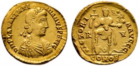 Römische Münzen 
 Kaiserzeit 
 Valentinian III. 425-455 
 Solidus 430/445 -Ravenna-. Ähnlich wie vorher. Ra. 2018. 4,42 g. leichte Randfehler, gute...