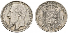 Ausländische Münzen und Medaillen 
 Belgien-Königreich 
 Leopold II. 1865-1909 
 2 Francs 1887. Flämische Legende. Eyckmans 171. selten, sehr schön...