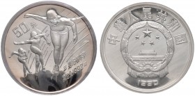 Ausländische Münzen und Medaillen 
 China-Volksrepublik 
 50 Yuan 1990. Olympiade 1992. Eisschnelllauf. KM 297. 155,5 g (5 Unzen Feinsilber). verkap...
