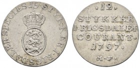 Ausländische Münzen und Medaillen 
 Dänemark 
 Christian VII. 1766-1808 
 1/15 Speciedaler 1797 -Altona-. Hede 15. sehr schön-vorzüglich